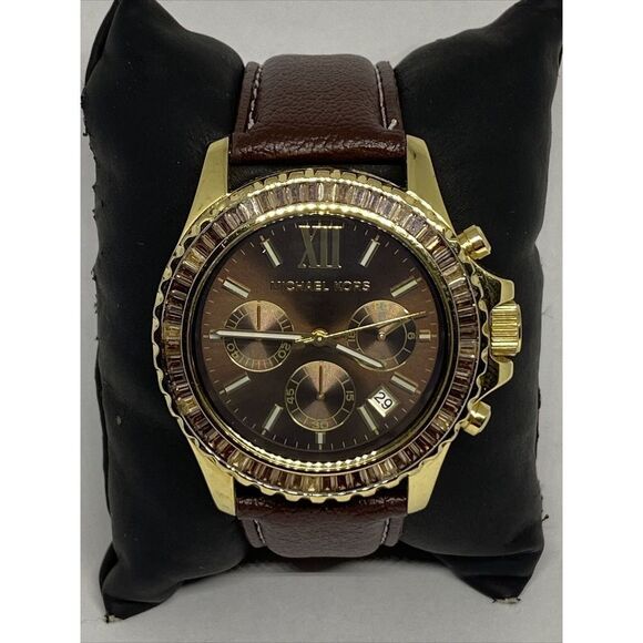 Michael Kors Glitz MK5873 Women's Brown Leather Analog Dial Quartz Watch EY314 - Picture 1 of 12
